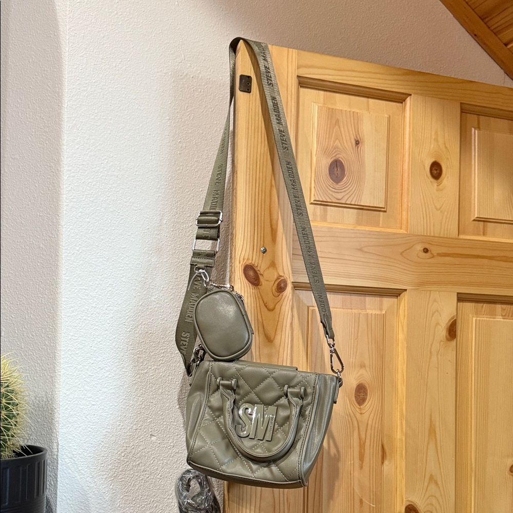 Stylish Olive Green Steve Madden Quilted Shoulder Bag
